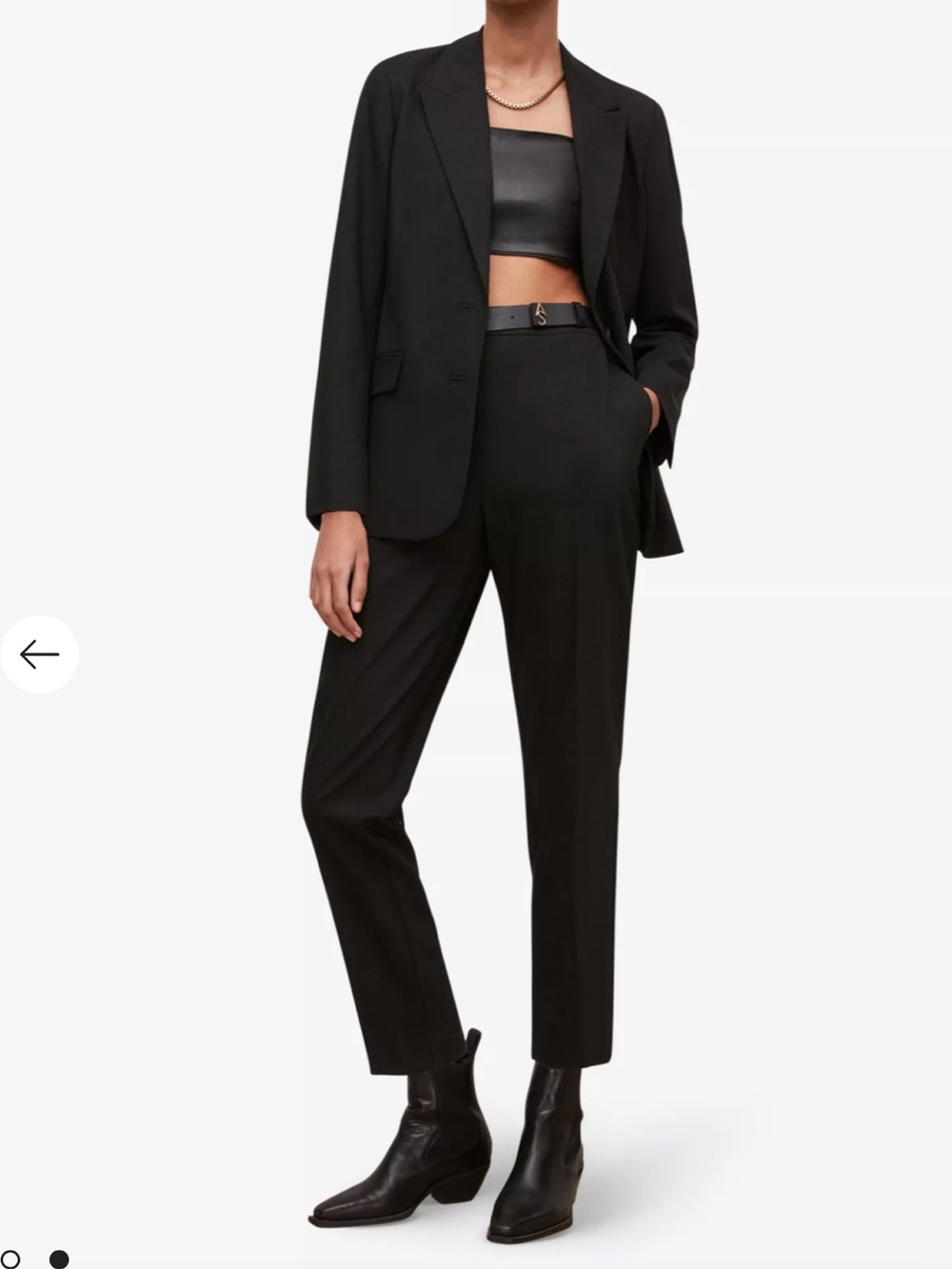 AllSaints Belora Black Wool Blend Straight Leg Trousers Leather Belt US 4